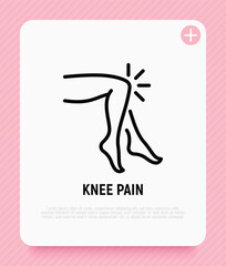 Knee pain, arthritis symptom thin line icon. Joint inflammation. Vector illustration.