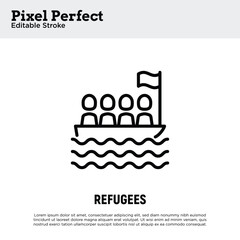 Illegals on boat thin line icon. Modern vector illustration of migration.