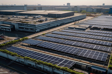 Photovoltaic solar panels in companies and industrial buildings.Generative AI