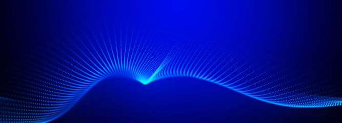 Digital technology background. Dynamic wave of glowing points. Colored music wave. Futuristic background for presentation design. 3d rendering. 3d Widescreen.