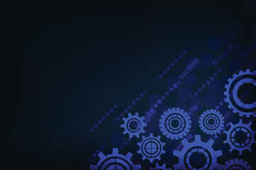 Gear technology template with dark and blue color style. Gear Style with element particle on background. Blank space for design any concept about presentation.