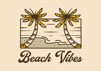 Fototapeta na wymiar Vintage illustration of beach view in rectangle shape