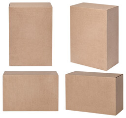 brown cardboard box set mockup isolated