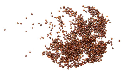 Roasted coffee beans isolated on white background.