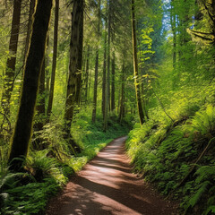 Obraz premium A scenic bike trail winding through a lush forest