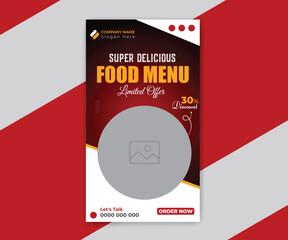 Delicious food menu social media story template for restaurants timeline cover design