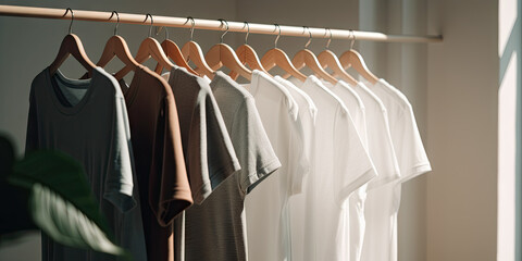 T-Shirts on Hangers in a Bright Showroom - Made with Generative AI