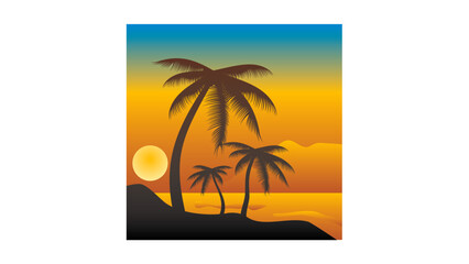 Palm tree in Sea beach with sunset