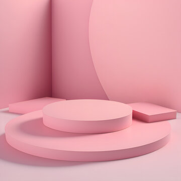 Product podium, Pink round podium on a pink background. Generated by AI