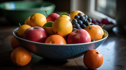 A bowl of vibrant fresh fruit on a kitchen counter created with Generative AI