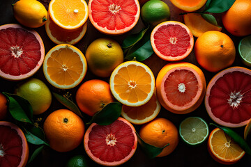 Lots of fresh Lemons Tangerines Oranges and Grapefruits