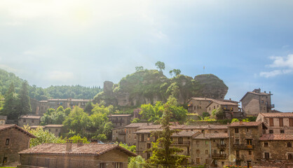 Fototapeta na wymiar Rupit, a medieval village in the middle of nature on soft sun light, Catalonia, Osona.