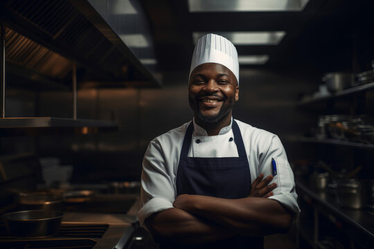 Portrait of a African american chef working in a professional kitchen. Generative ai