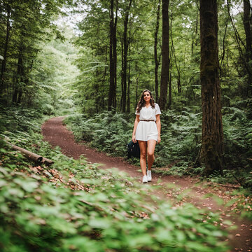 woman walking in the forest