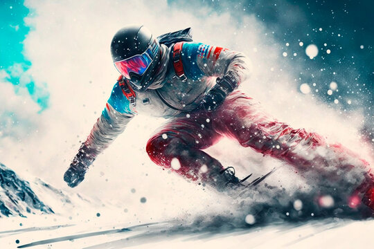 A fearless skier glides down the snow-covered slope with exhilarating speed, embracing the thrill of winter sports. Generative AI
