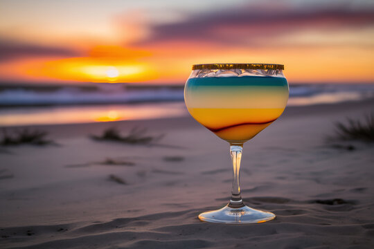 ビーチ 夕日 カクテル リゾート | beach sunset cocktail resort Generative AI