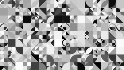 Black and white geometric mosaic seamless pattern illustration with creative abstract shapes. Modern scandinavian style background print. symbols and minimalist shape texture, geometry vector file