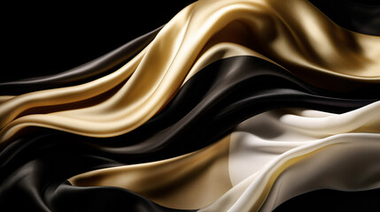 Abstract, Texture, Background, Pattern. Texture of Luxury Bright Gold and White and black Silk Waves Background. Generative Ai