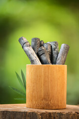 Bamboo Charcoal on nature background.
