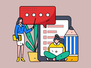 Invite friends to conduct questionnaire survey flat vector concept operation hand drawn illustration
