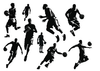 silhouettes of sports playing basketball people