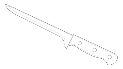 Coloring page. Kitchen knife with wooden handle. Fillet knife. Isolated on white	
