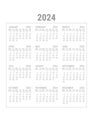 2024 Calendar Printable US Letter Size 8.5x11 Monday Start Planner Diary Template Transparent Background