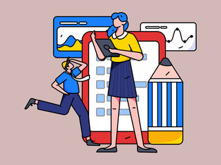 Invite friends to conduct questionnaire survey flat vector concept operation hand drawn illustration
