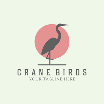 crane bird vintage minimalist logo icon
