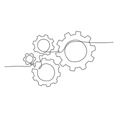 Continuous line drawing of Gears icon isolate on white background.