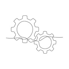 Continuous line drawing of Gears icon isolate on white background.