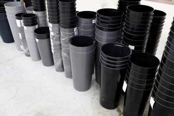 Plastic flower pots in the garden center