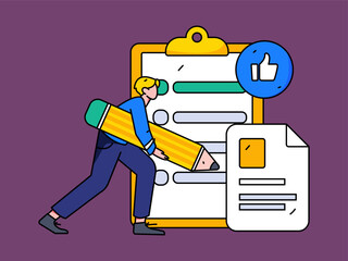 Invite friends to conduct questionnaire survey flat vector concept operation hand drawn illustration
