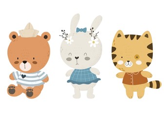 cartoon animals. Colorful flat illustration for kids, hand drawing. baby design for prints, posters, cards