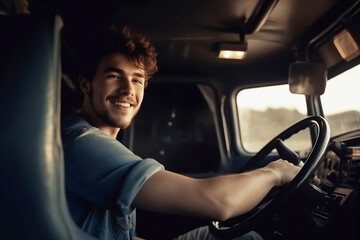 Trucker driving truck. Truck driver job.  Photorealistic illustration.  