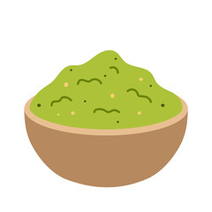 Guacamole. Mexican avocado and spice sauce. Hand-drawn colored flat vector illustration isolated on white background.