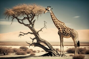 Giraffe and acacia tree
