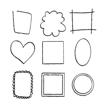 Hand drawn frames collection. Grunge borders isolated on white background. Vector illustration.