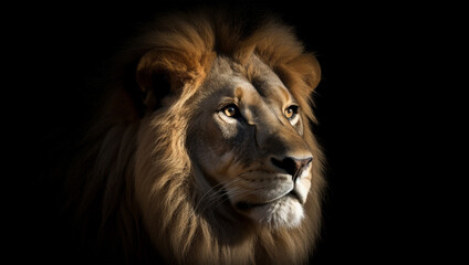 A lion's head is shown against a black background , AI Generative