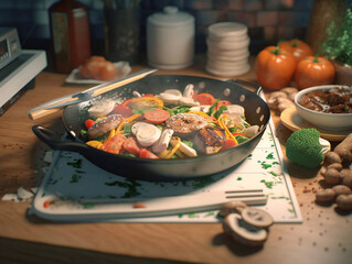 Delicious Delight: A Mouthwatering Meal on the Table. Generative AI