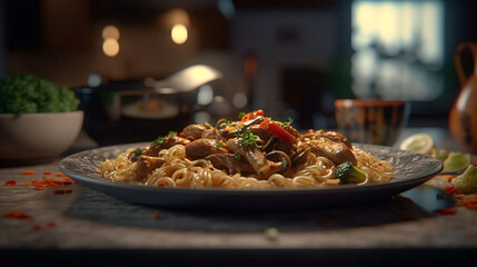 Delicious Delight: A Mouthwatering Meal on the Table. Generative AI