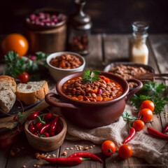 Food-Fotografie Chili con Carne, AI generiert