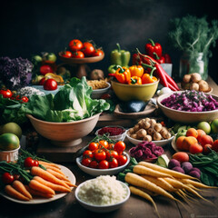 bunter Tisch voller frischem und gesundem Gem&uuml;se, AI generiert
