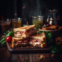 Saftiges Gefl&uuml;gelsandwich mit frischen Tomaten und knackigem Salat, generative AI