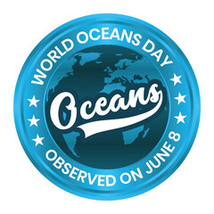 world oceans day design, round badge, poster, label, emblem, logo, seal, tag, stamp, world ocean day quotes, tshirt design, vintage, retro vector illustration background