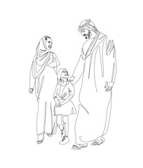 Fototapeta na wymiar Saudi Family One Line illustration Art.
