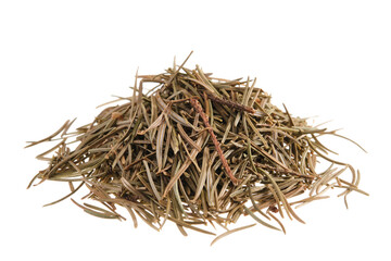 Pile of dried spruce needles (picea), isolated on white background