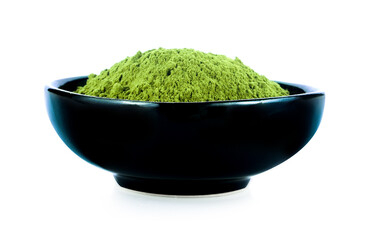 powdered matcha green tea isolated on white background