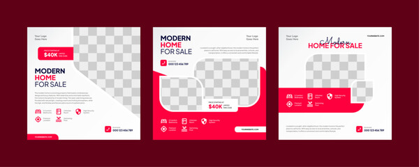 Collection of Modern Home, Real Estate, and Property for Sale Web Square Banner and Social Media Post Templates. Elevate your property promotion game with these visually captivating designs.