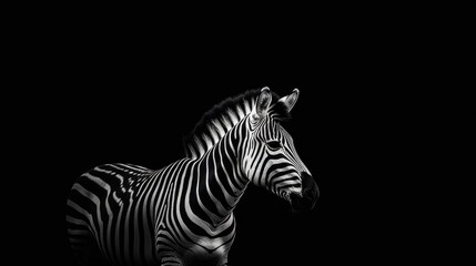 Fototapeta na wymiar Minimalist Zebra Photography, Graceful Black and White Animal Portrait, Striking Contrast, Artful Wildlife Image, Generative AI Illustration